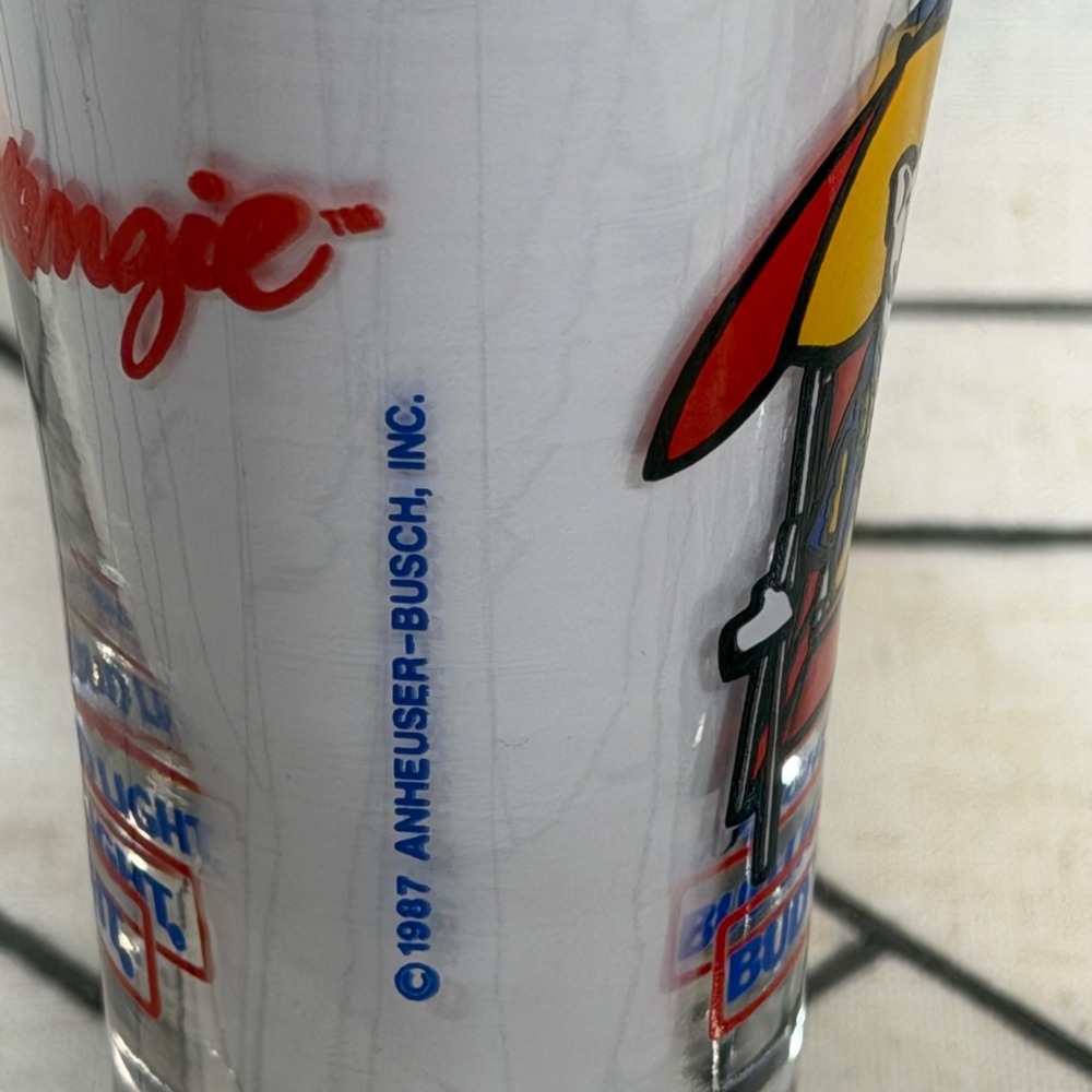 Bud Light Spuds MacKenzie Shot Glasses 6in Clear 1987 Vintage Pilsner Set of 2 - Picture 4 of 9